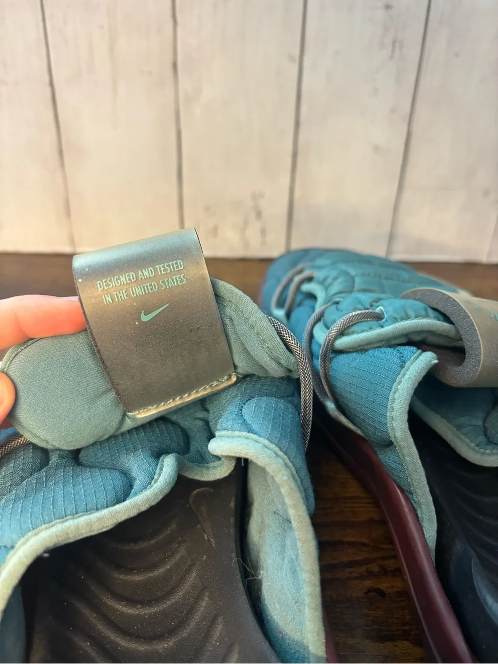 Nike Teal Quilted Slide Sandals with Burgundy Sole